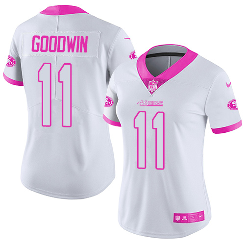 San Francisco 49ers Limited White Pink Women #11 Marquise Goodwin NFL Jersey Rush Vapor Untouchable